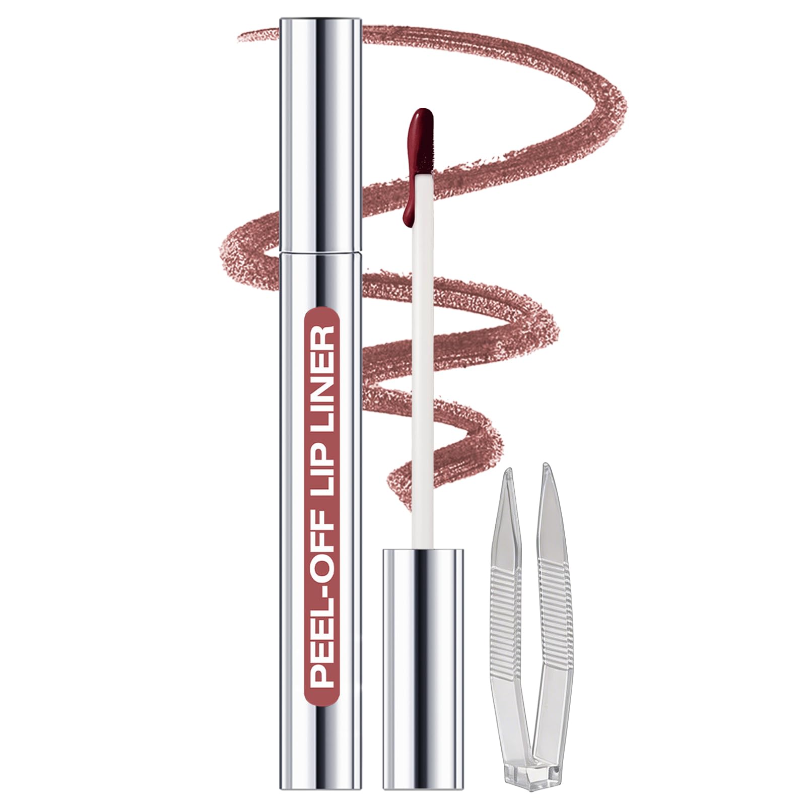 Peel Off Lip Liner Stains with Tweezer Kit for Women, #3 Red Brown