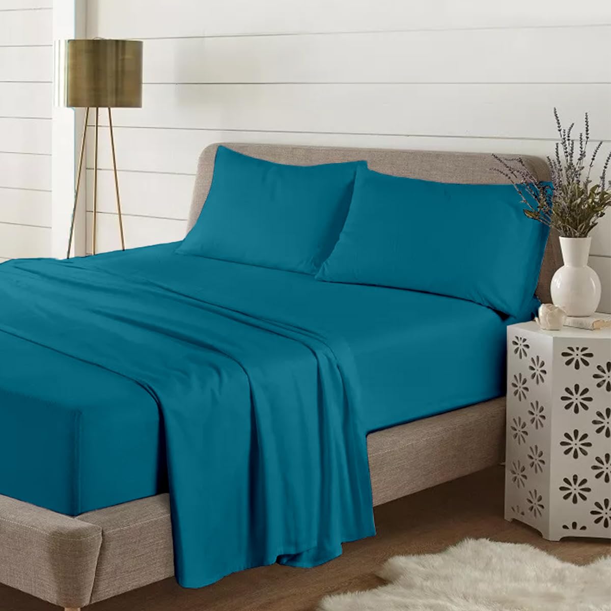Rohi Flannelette Pillowcase Pair with Envelope Closure – Luxuriously Soft & Breathable 100% Brushed Cotton Pillowcases – Stain, Shrink, & Wrinkle Resistant (Teal, Pack of 2)