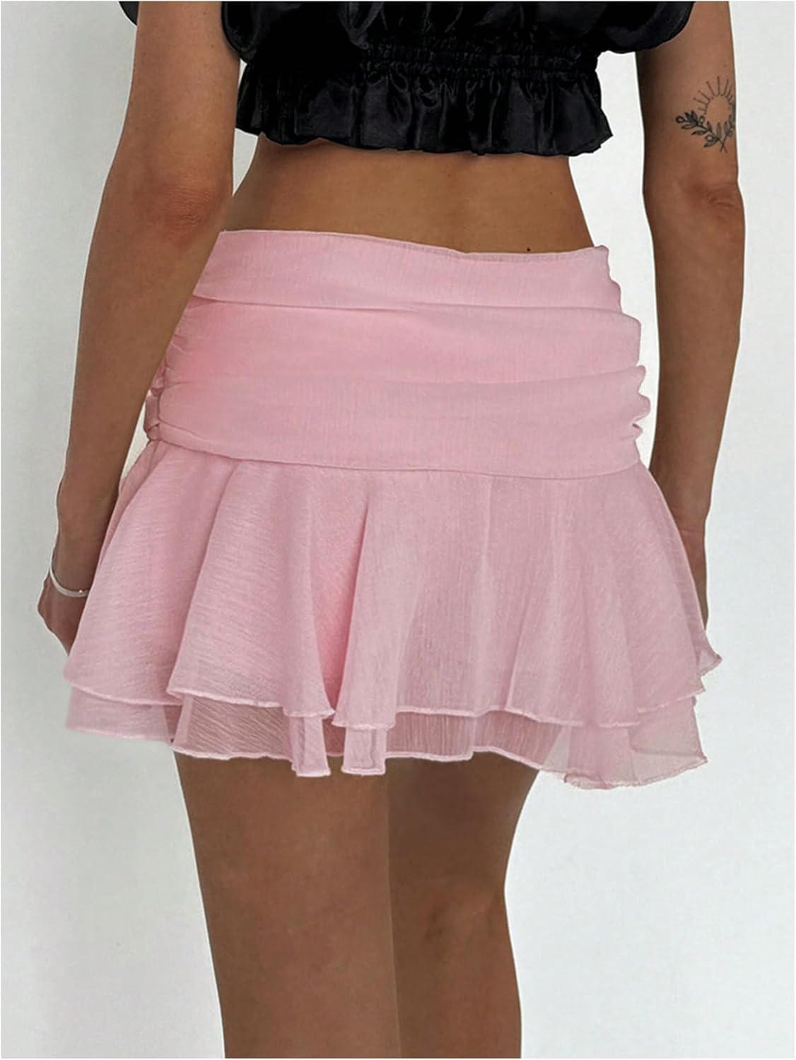 MakeMeChic Women's Ruffle Mini Skirt Tiered Layer Mesh Sheer Flared Rave Party Skirts - Image 4