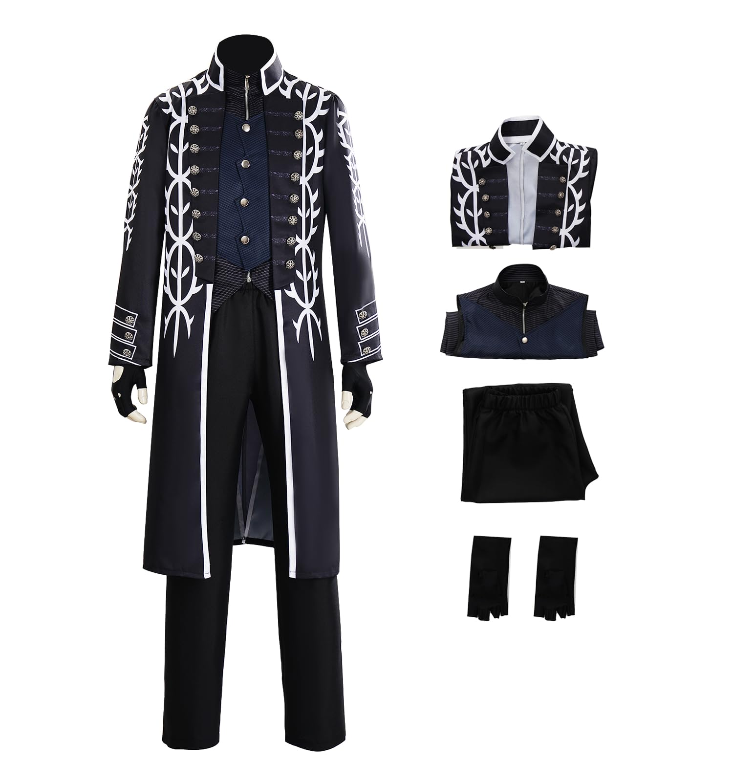 Vergil Costume da diavolo per adulti, per cosplay, nero, con cappotto lungo, gilet, pantaloni, guanti, set completo per Halloween e carnevale