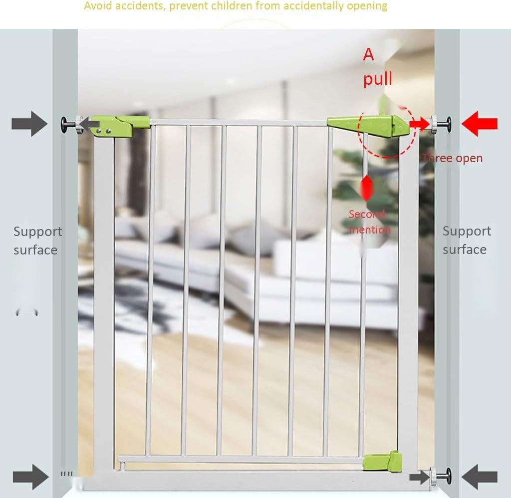 Pet Playpens Pressure Mounted Indoor Safety Gate, White Metal Stairs Gate Staircase-Balusters/Pink/106-112Cm