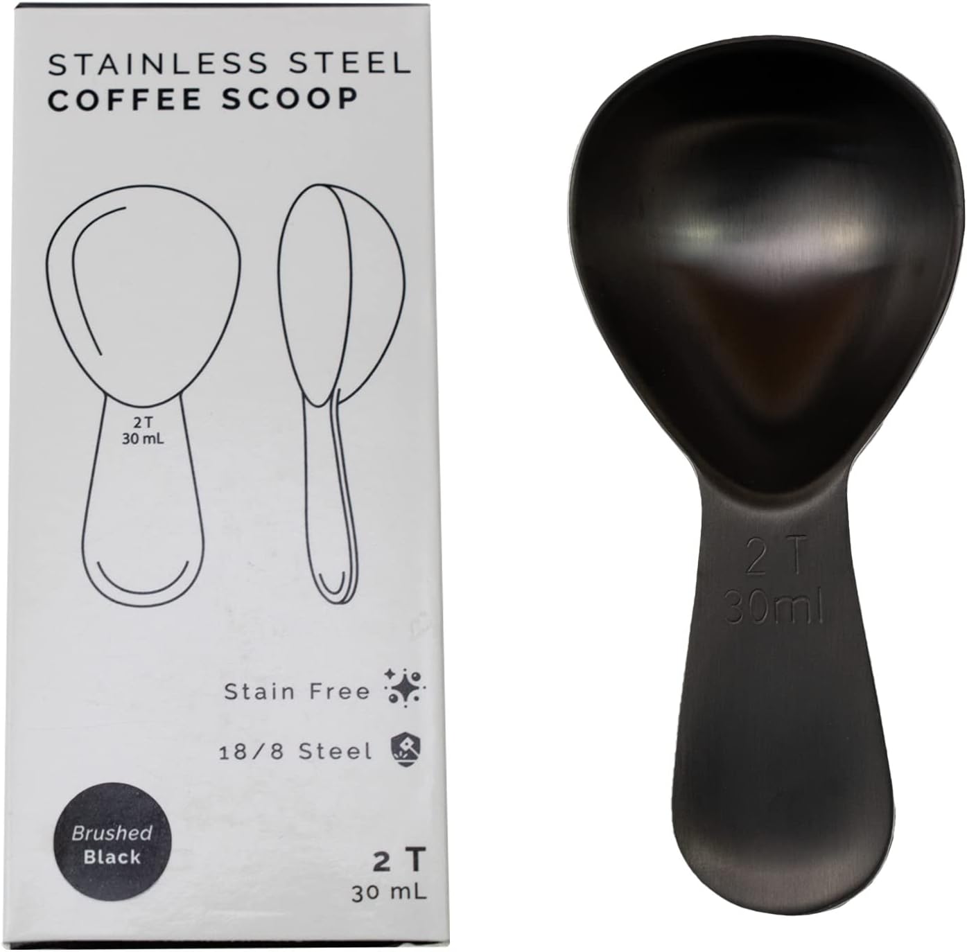 Airscape Stainless Steel Coffee Scoop - Perfectly Proportioned Ergonomic Spoon, 2 Tablespoon Capacity, Fits inside Airscape Canisters (Brushed Black)