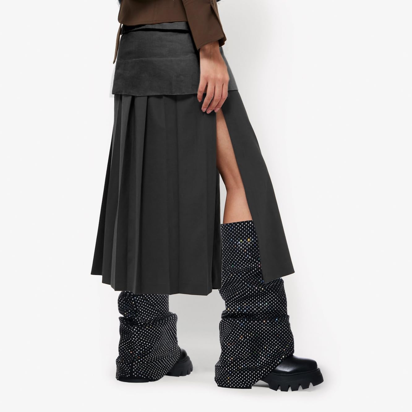 Women's Platform Round Toe Fold Over Mid Calf Boots Chunky Heel Pull-On Fashion Shark Booties for Ladies Party Shoes - Image 6