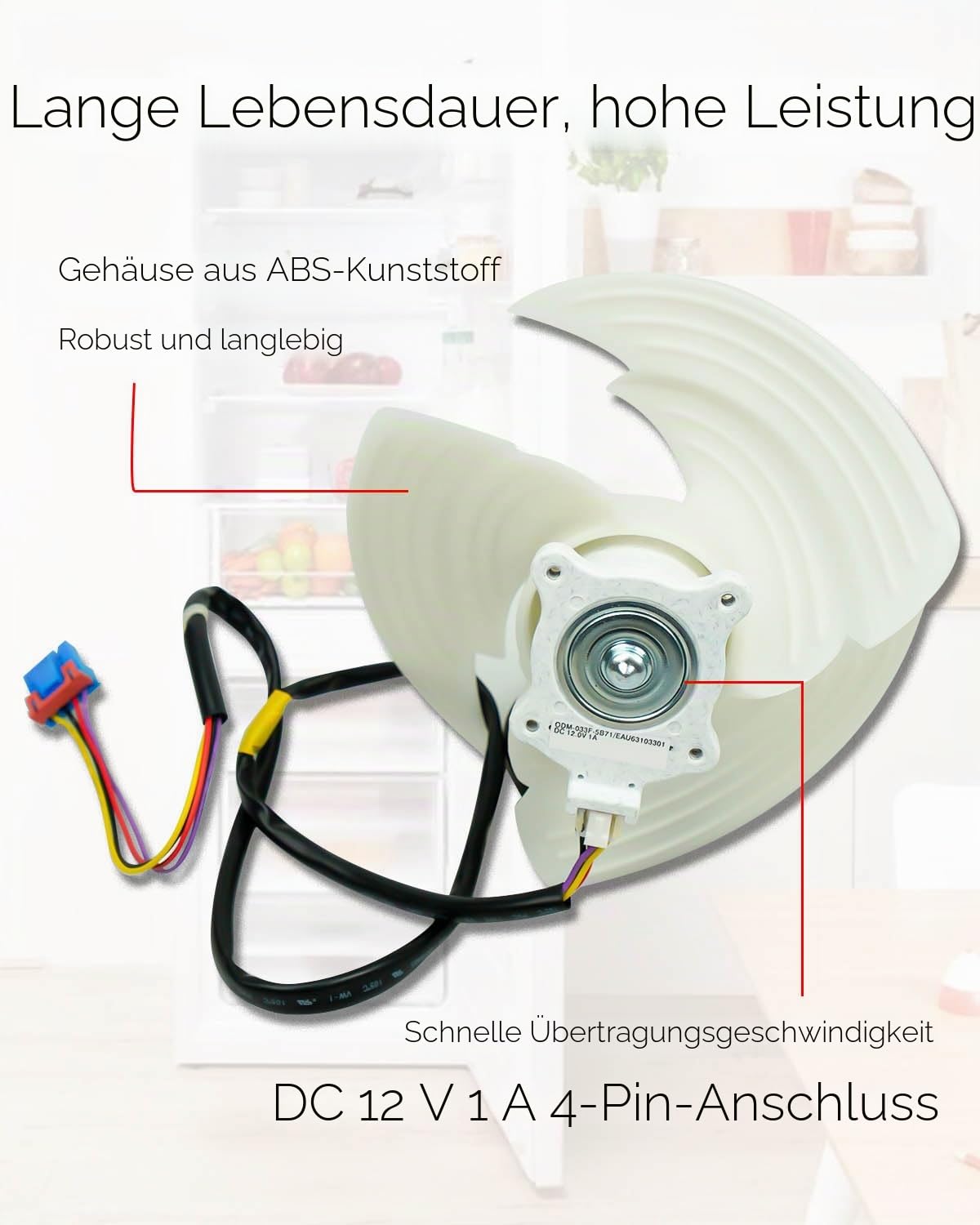Kühlschrank-Kondensator-Lüftermotor-Baugruppe EAU63103301, passend für LG und Kenmore Elite, ersetzt EAU63103302 ODM-033F-5B71 AP6235485 4509126 Elektronik-Eisbereiter-Kühlventilatormotor, DC12V 1A