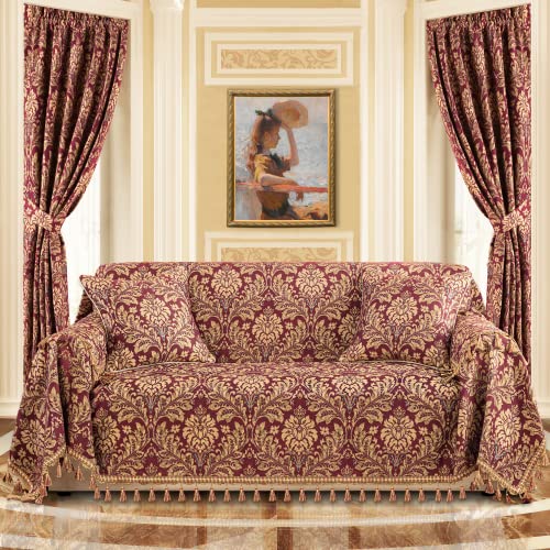 Loom-and-Mill-Luxury-Damask-Sofa-Covers-Elegant-Jacquard-Couch-Cover-Sofa-Throw-Cover-with-Tassels-for-2-3-Cushion-Couch-Sectional-Couch-Covers-Sofa-Slipcover-for-Dogs-Burgundy-red-71-X-118 Loom and Mill Luxury Damask Sofa Covers Elegant Jacquard Couch Cover Sofa Throw Cover with Tassels for 2 3 Cushion Couch Sectional Couch Covers Sofa Slipcover for Dogs Burgundy red 71 X 118