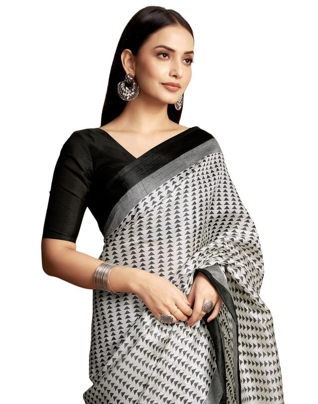 Image of SIRIL Women's Bagalpuri Silk Saree | Varli Printed Saree With Unstitched Blouse Piece