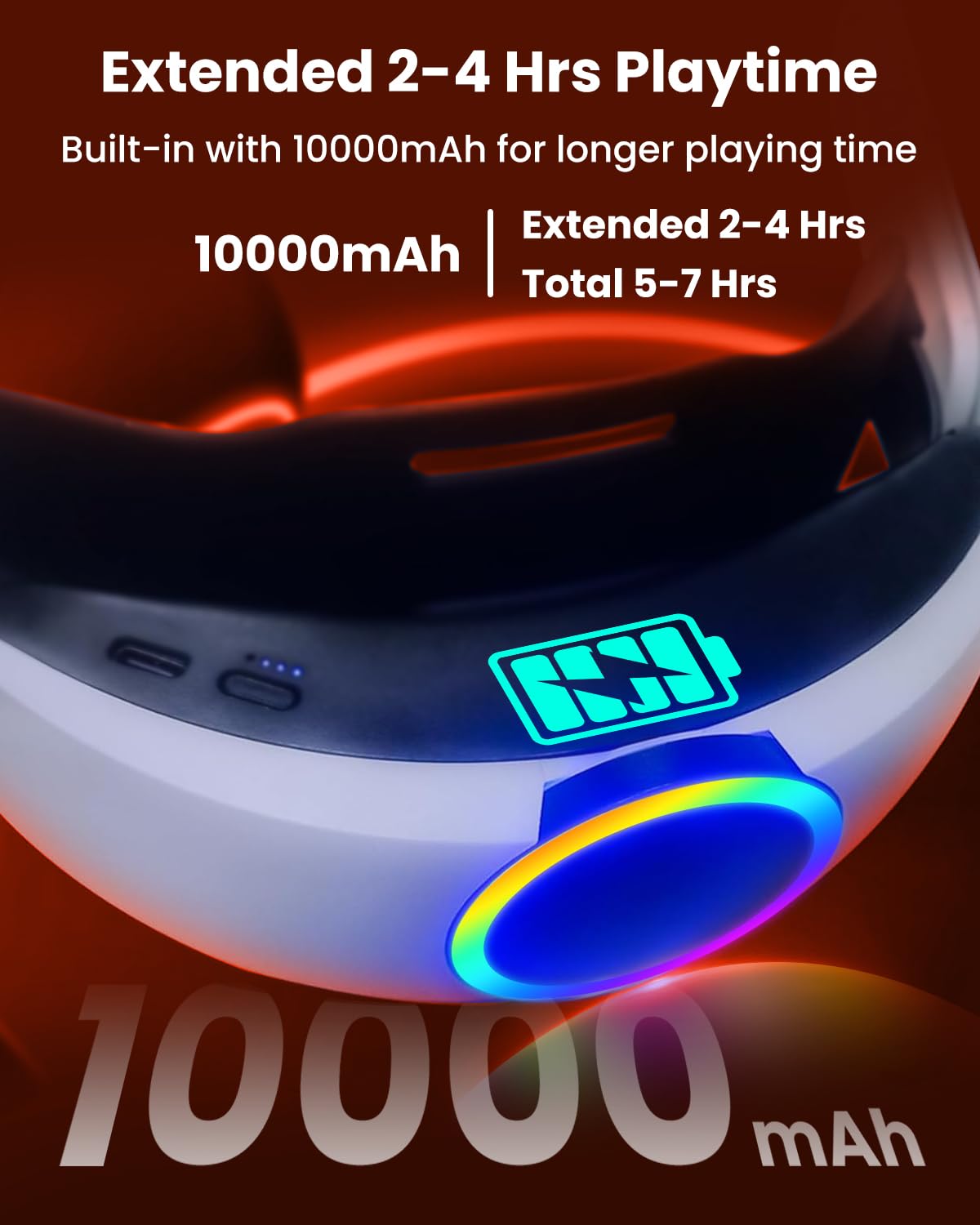 GEEKERA Headstrap Compatible con Meta-Quest 3/3S, 10000mAh Batería Head Strap para la Cabeza RGB, Accesorio VR con Correa Ajustable y Recarga Rápida, Tiempo de Juego Prolongado de 4 Horas