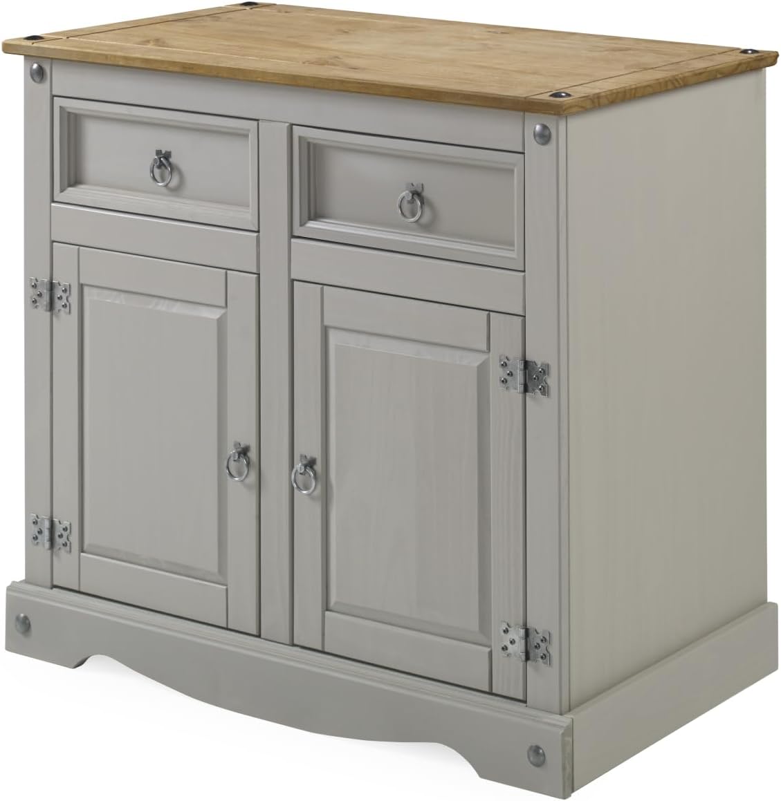 HomeStock Pine Wood Buffet Sideboard - Rustic Finish, Dovetail Drawers, Spacious Storage 2 Door/Corona Gray
