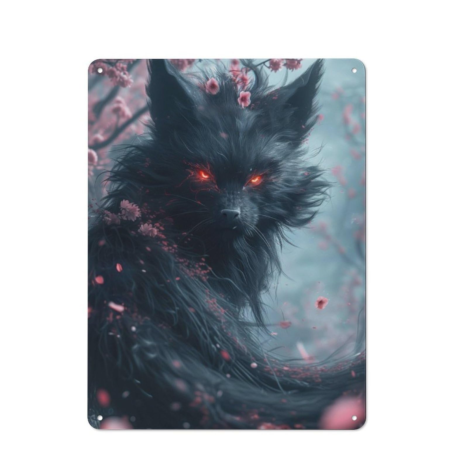 Junmoney The Demon Kitsune Fox Tin Wall Plaque 40X30cm With For Bar Or Restaurant, Suited To Bar Decor Enthusiasts