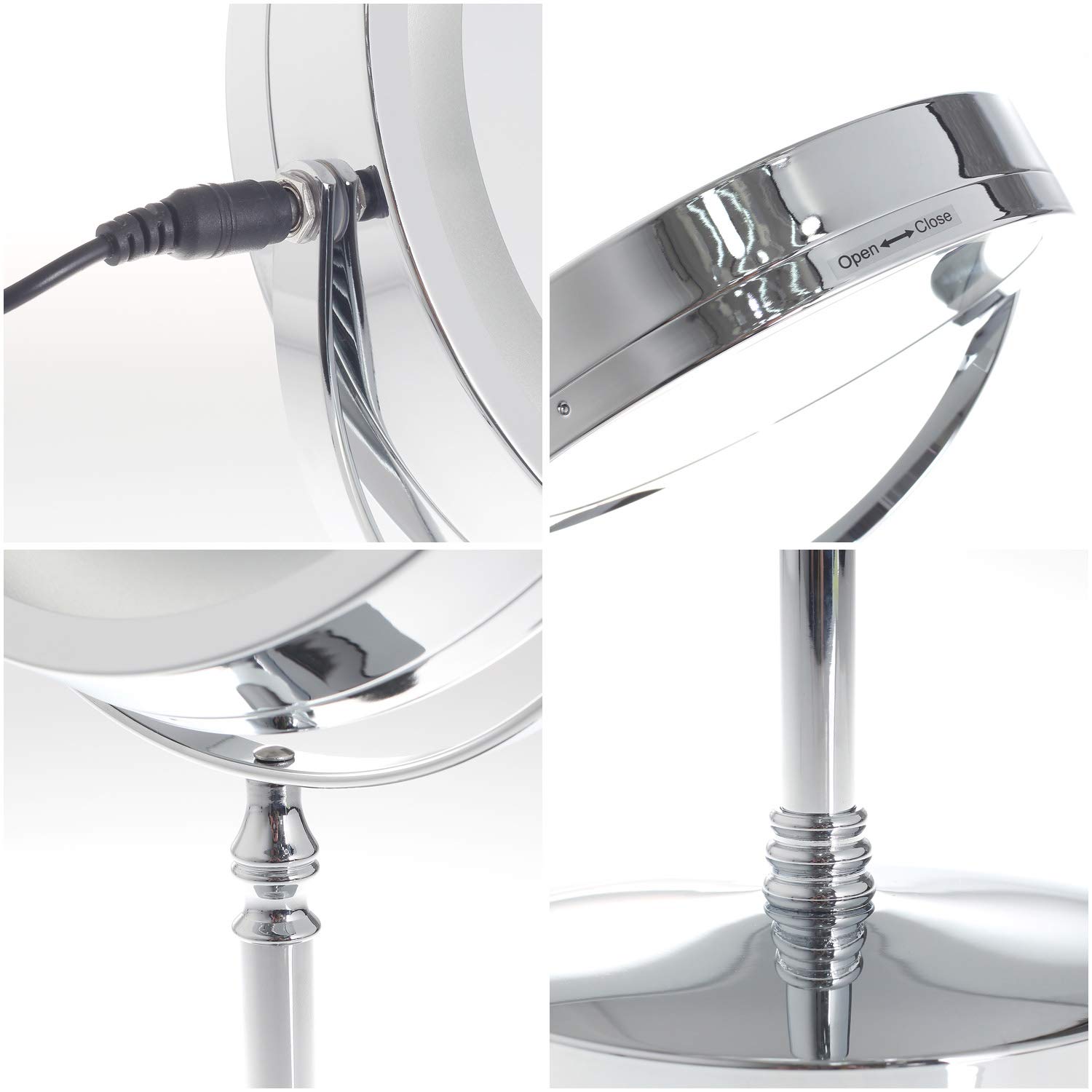 TKD3144-5x przyciemniane lusterko kosmetyczne LED, 5-krotne powiększenie, 7", podświetlane lusterko do makijażu, dwustronne urządzenie do golenia z funkcją dotykową, zasilanie bateryjne + wtyczka EU,