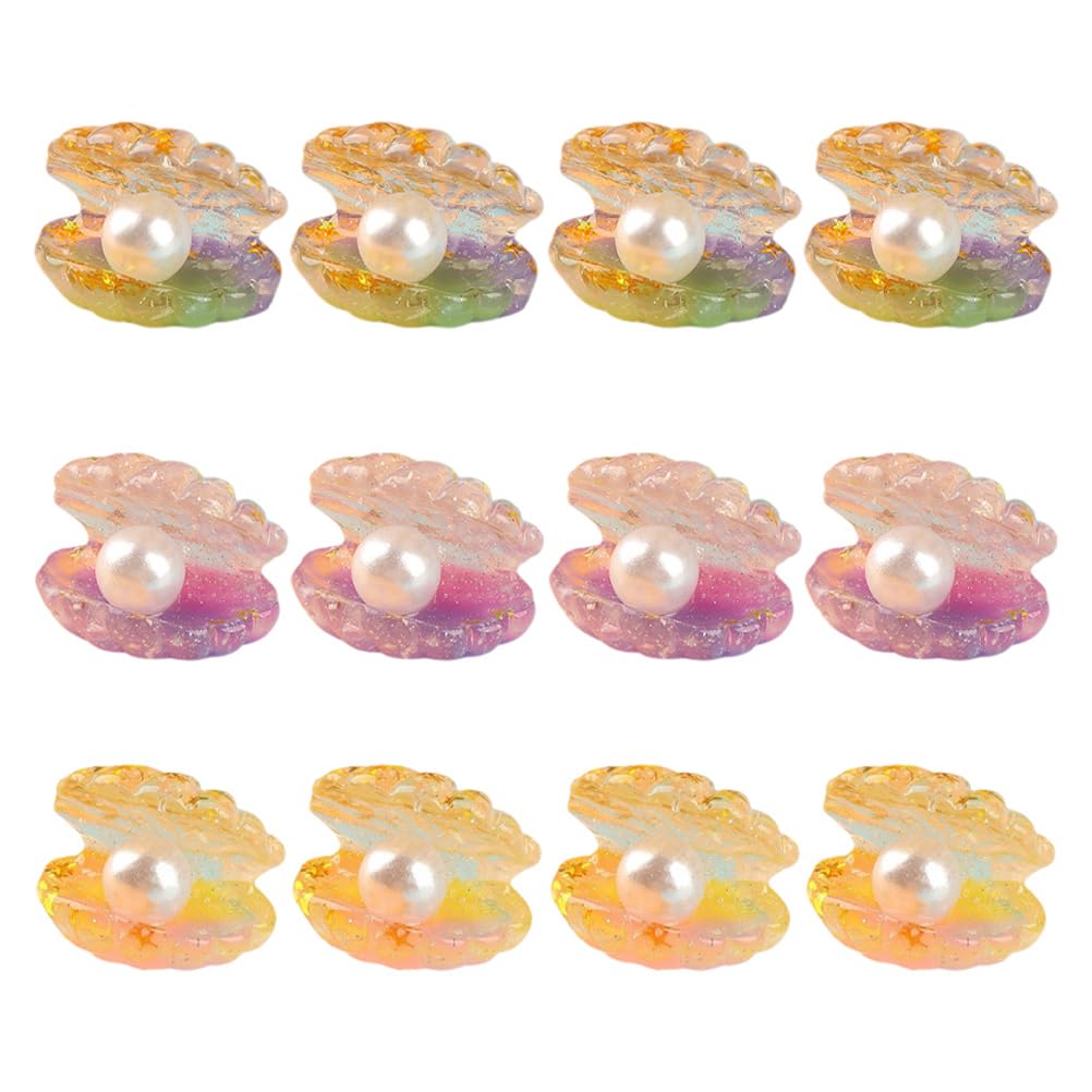 Wakauto 16 Pieces Luminous Pearl Shell, Glow in The Dark Small Pearl Shell Model Portable Resin Pearl in Shell Nightlight for Bedroom Home Accent Decor