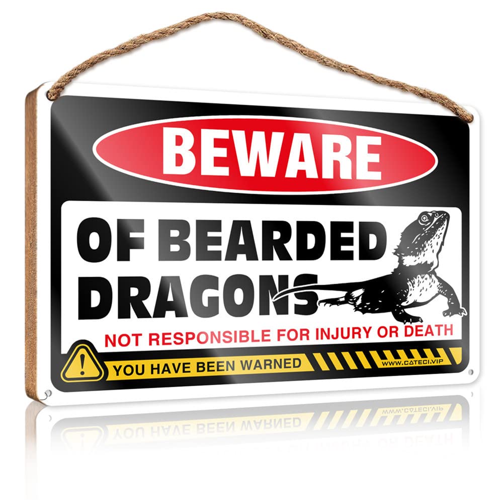 FZFN Door Sign For Bedroom Beware Of Bearded Dragons Wooden Sign Wall Hanging Decor Sayings Farmhouse Bathroom Sign(23X35CM)