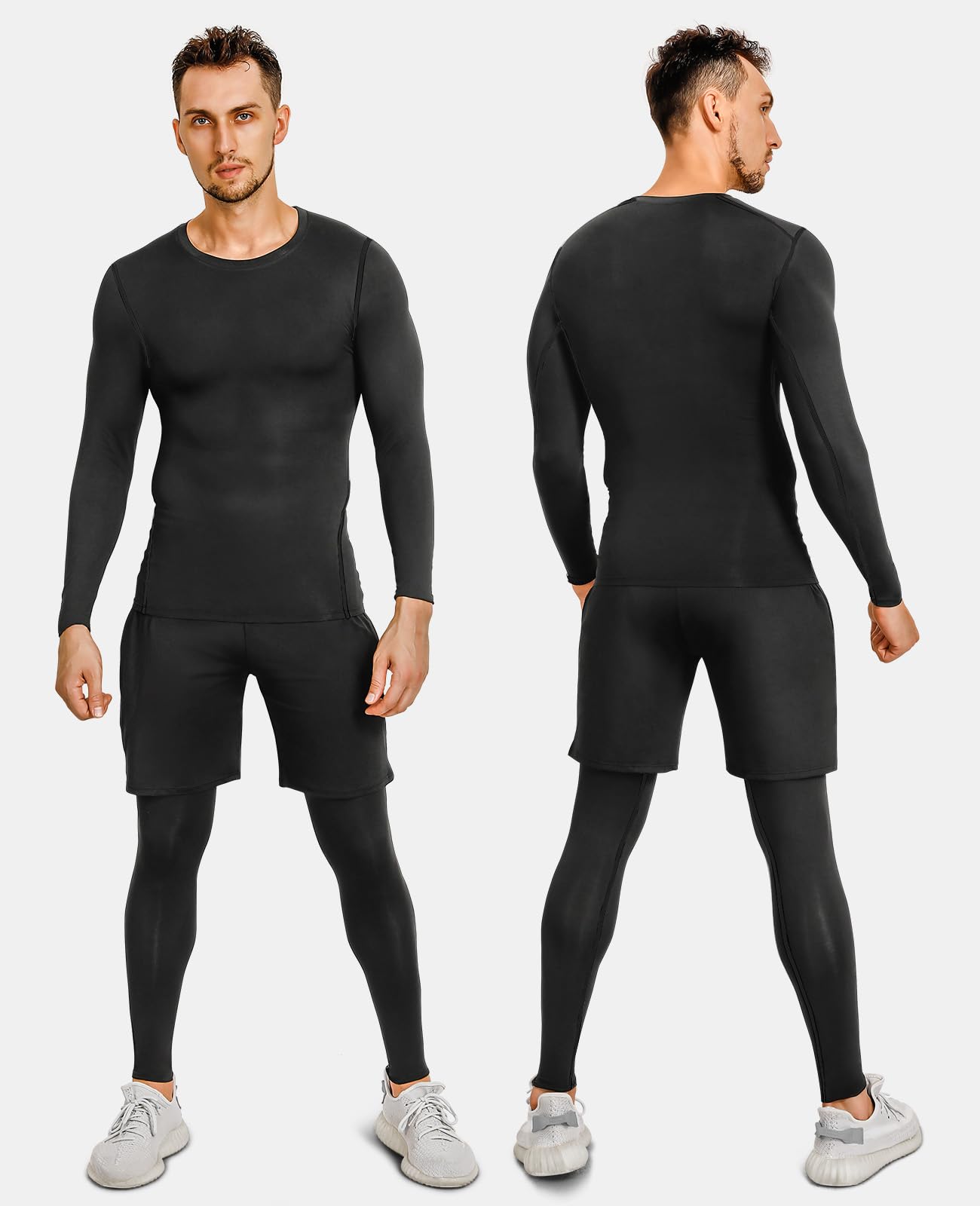 Niksa 3 Pezzi Fitness Palestra Completi Sportivi da Uomo Abbigliamento Sportivo,Compressivo Maglie e T-Shirt Pantaloni Collant a Compressione Vestiti