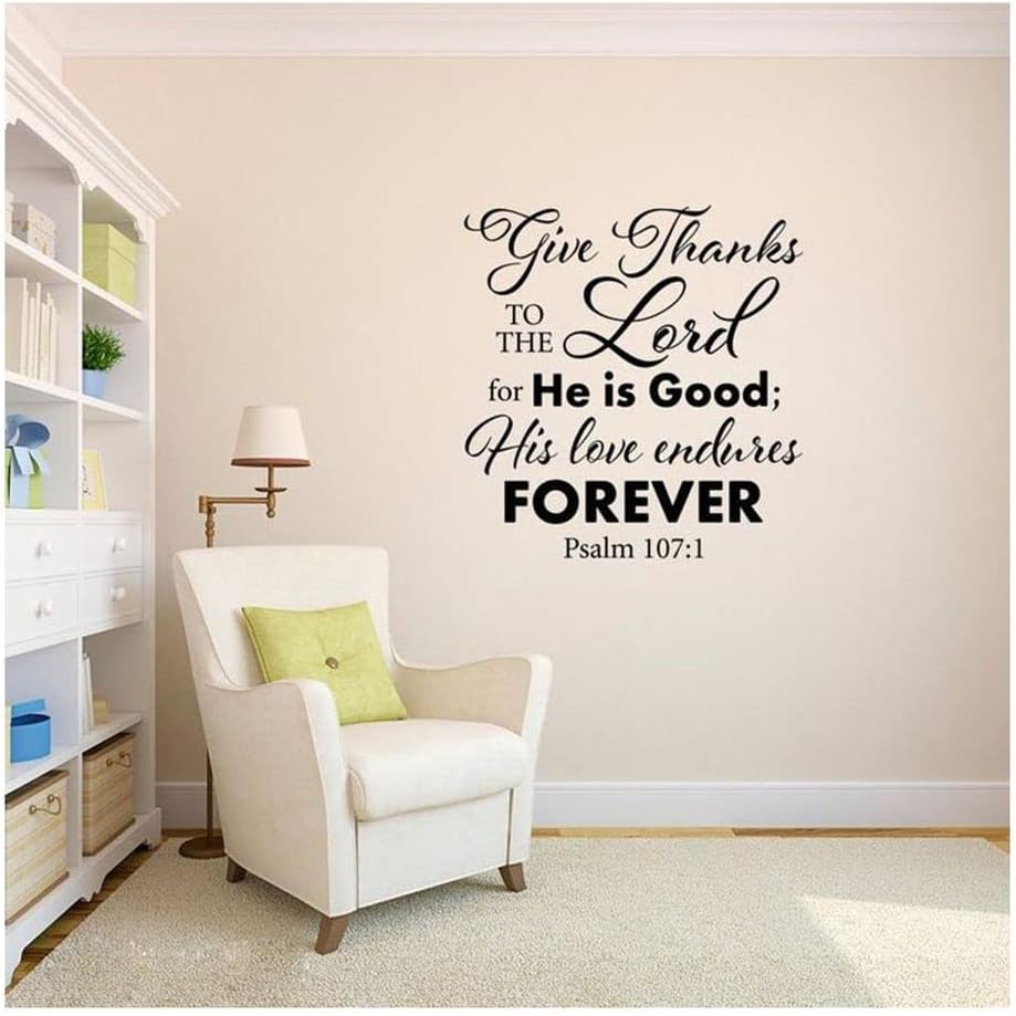 GADGETS WRAP Bible Verse Quote Wall Decal Psalm 107:1 Sticker Christian Decor Bedroom Living Room Home Decoration Art Murals Wall Decoration Decal Sticker, Black (2Feb22-1059)