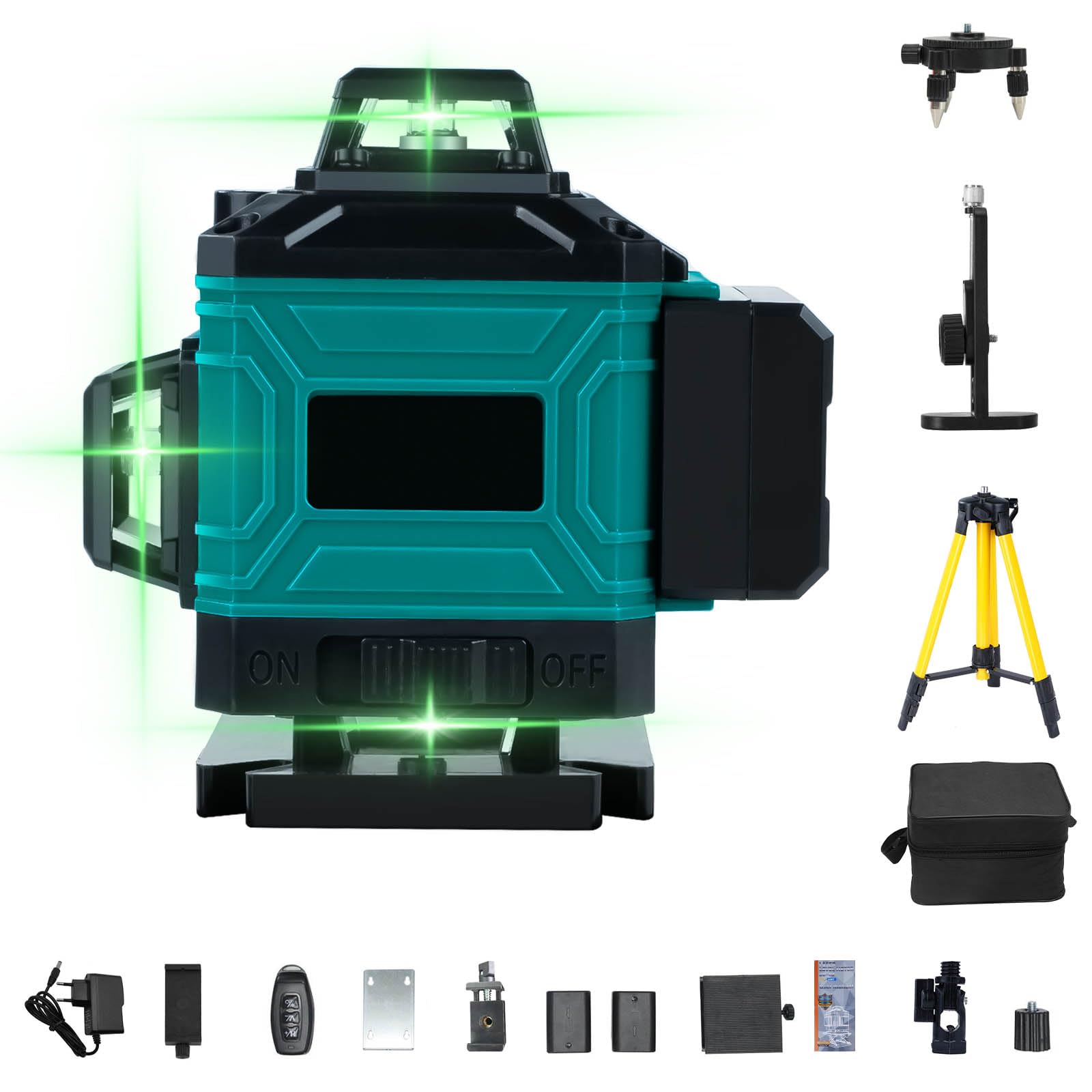 Laser a linee incrociate verde 16 linee, livella laser 4x360° con livellamento automatico Laser da cantiere orizzontale e verticale Raggio laser verde per cantieri interni (blu reale)