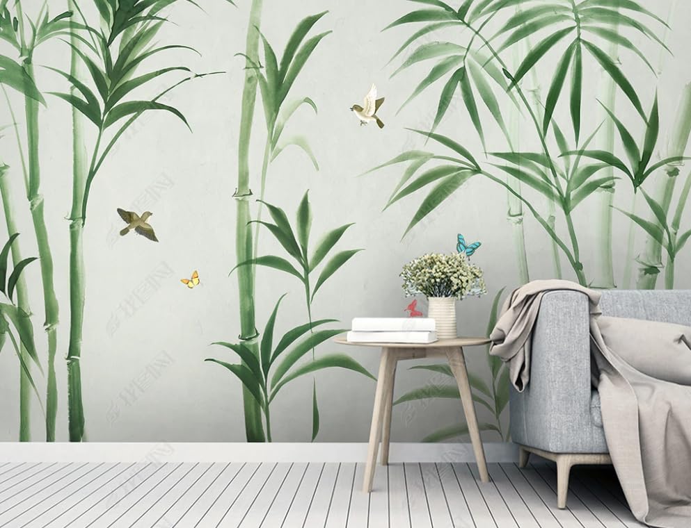 Papier peint intissé lavis d'encre bambou pour décoration salon zen