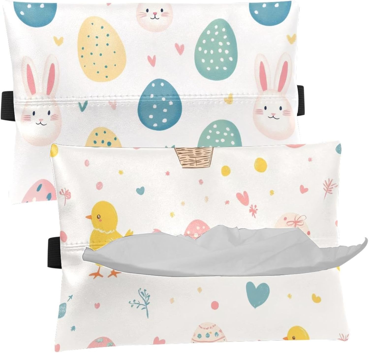 2 Pieces Tissues Purse Pocket Car Tissue Box Holder, Reusable Travel Car Visor Tissue Pouch Zipper Tissue Case for Vehicle Paper Storage (Easter Eggs Bunny)