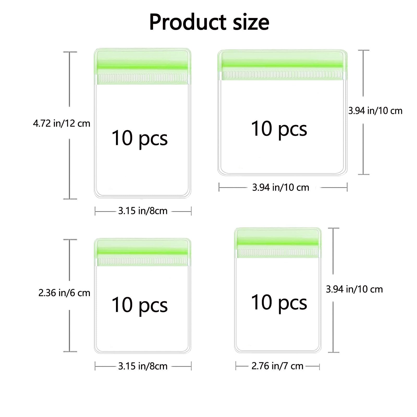 40PCS Anti Tarnish Silver Jewelry Storage Bags Pouches, 4 Sizes Clear Plastic Jewelry Bags with Zipper for Earing, Link Chain, Necklace (Green Mixed)