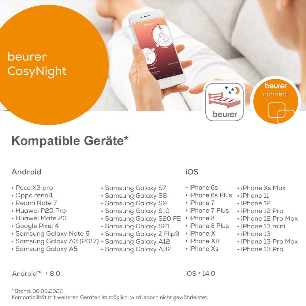 Beurer UB 190 CosyNight Komfort-Wärmeunterbett, fernsteuerbar über App und Amazon Alexa, zwei Temperaturzonen