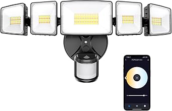Onforu 5 Heads 120W 12000LM Smart LED Security Lights Motion Sensor Outdoor, APP Control 340 Illumination WiFi Alexa Flood Light 2700K-6500K Exterior Motion Detector, IP65 Wall Light for Yard, Black