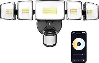 Onforu 5 Heads 120W Smart LED Security Flood Light with Motion Sensor, WiFi & Voice Control, 340° Illumination, IP65 Waterproof, Black