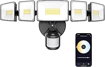 Onforu 5 Heads 120W 12000LM Smart LED Security Lights Motion Sensor Outdoor, APP Control 340° Illumination WiFi Alexa Flood Light 2700K-6500K Exterior Motion Detector, IP65 Wall Light for Yard, Black