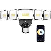 Onforu 5 Heads 120W 12000LM Smart LED Security Lights Motion Sensor Outdoor, APP Control 340 Illumination WiFi Alexa Flood Light 2700K-6500K Exterior Motion Detector, IP65 Wall Light for Yard, Black