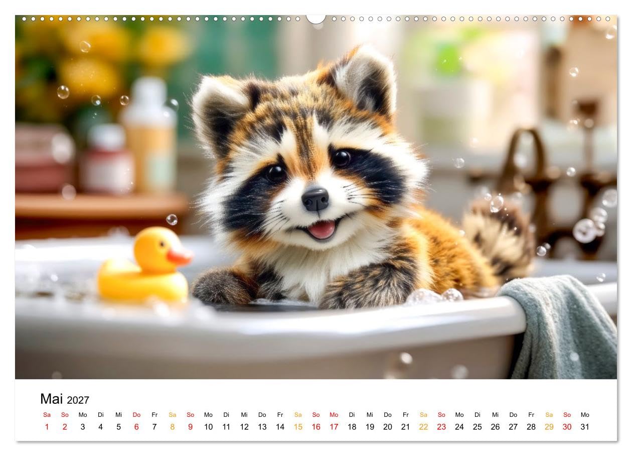 Waschbären - Klein. Knuddelig. Herzerwärmend. (Wandkalender 2027 DIN A2 quer), CALVENDO Monatskalender: Familienmomente - Kleine Szenen. Große Gefühle. (CALVENDO Tiere)