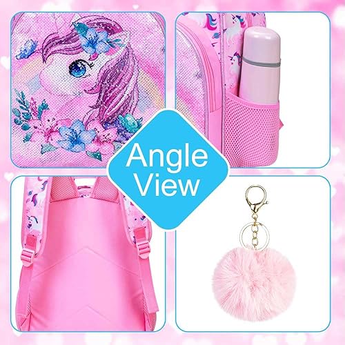 Miniatura 6 de UFNDC Mochila de 3 piezas para niñas con lonchera, bolsa de libros de lentejuelas de 16 pulgadas con lonchera, bolsa escolar para niños de primaria