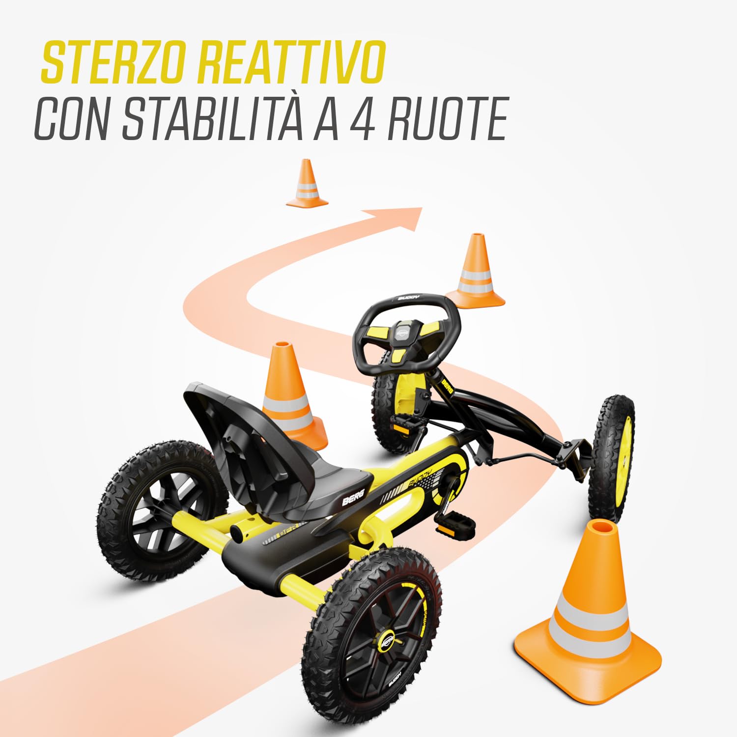 BERG Buddy Cross Pedal GoKart | Veicolo per bambini a pedale, con elevati standard di sicurezza, pneumatici e ruota libera, giocattolo per bambini di età compresa tra 3 e 8 anni