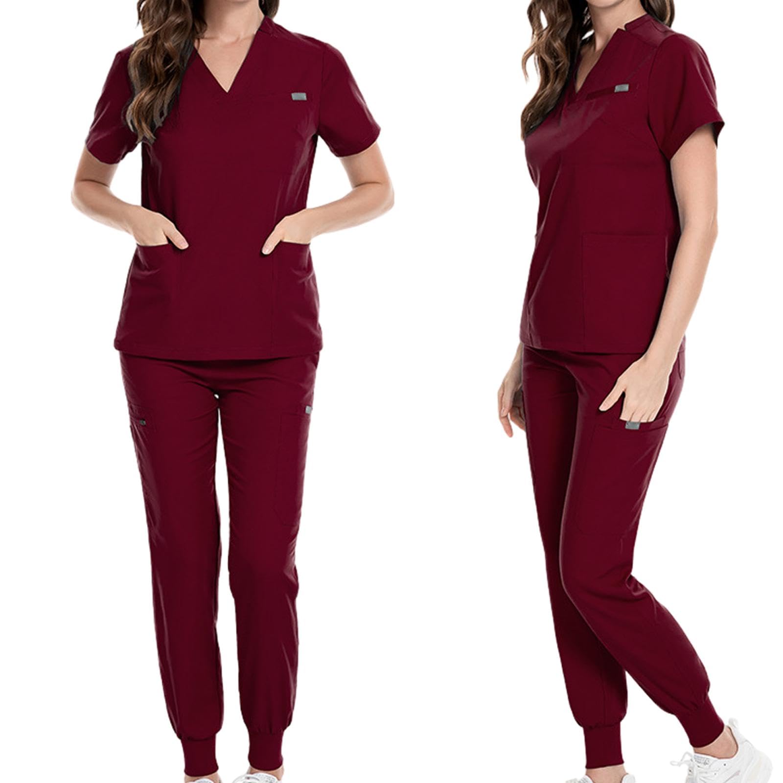 Divisa Da Infermiera Completa con Top Casual Pantaloni Tasche Pratiche Materiale Leggero Poliestere Spandex Rayon Adatta per Donne Assistenti Medici O, S, Rosso