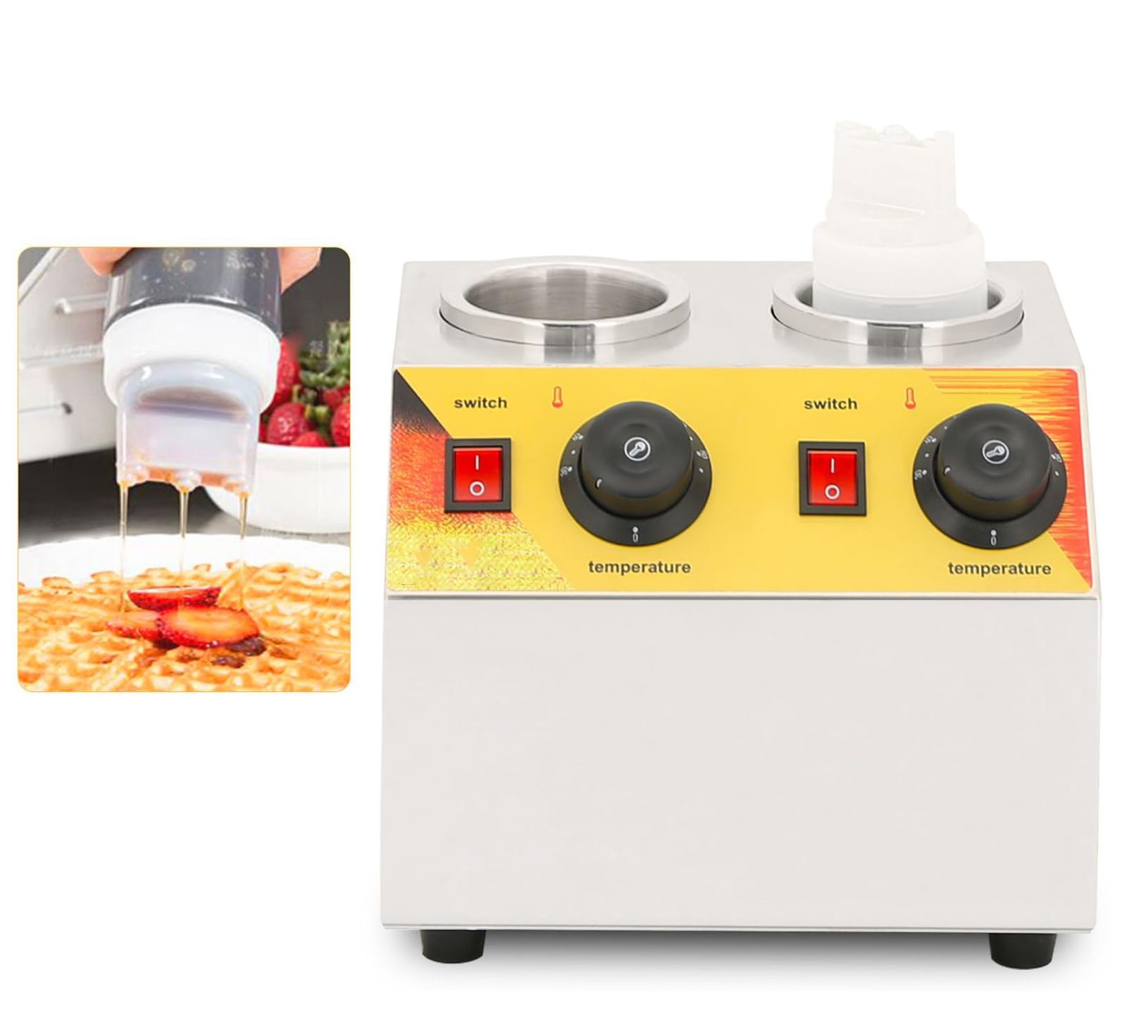 Food Sauce Warmer Heater, Electric Heating Jam Jar Constant Temperature Machine - Double Cylinder Jam Bottle, Adjustable Temp Control, Dessert Street Snack Warmer - 0-80°C