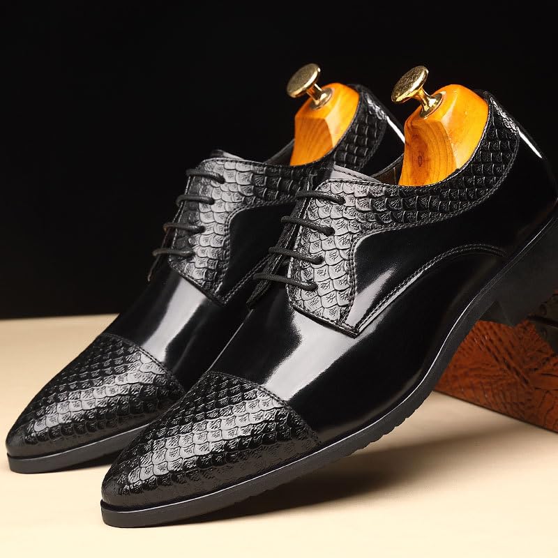 Formal Shoes for Men Lace Up Pointed Toe Patchwork Cap Toe Derby Shoes Block Heel Anti-Slip Slip Resistant Wedding3