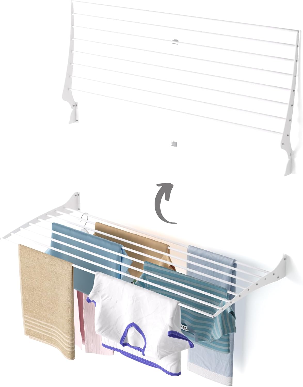 foxydry Fold, Wall Drying Rack, Vertical Drying Rack for Indoor and Outdoor Aluminium and Steel (White - Closing Up, 116 cm / 45.67 in)