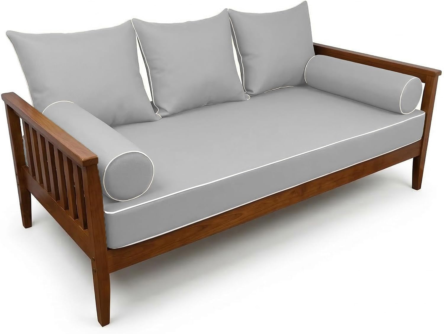 Outdoor Twin Mattress Cover - 6 in1 Set - Swing Daybed Cushion Water-Resistant Replacement Slipcover - UV Resistant & Fade Proof Fabric (Light Gray)