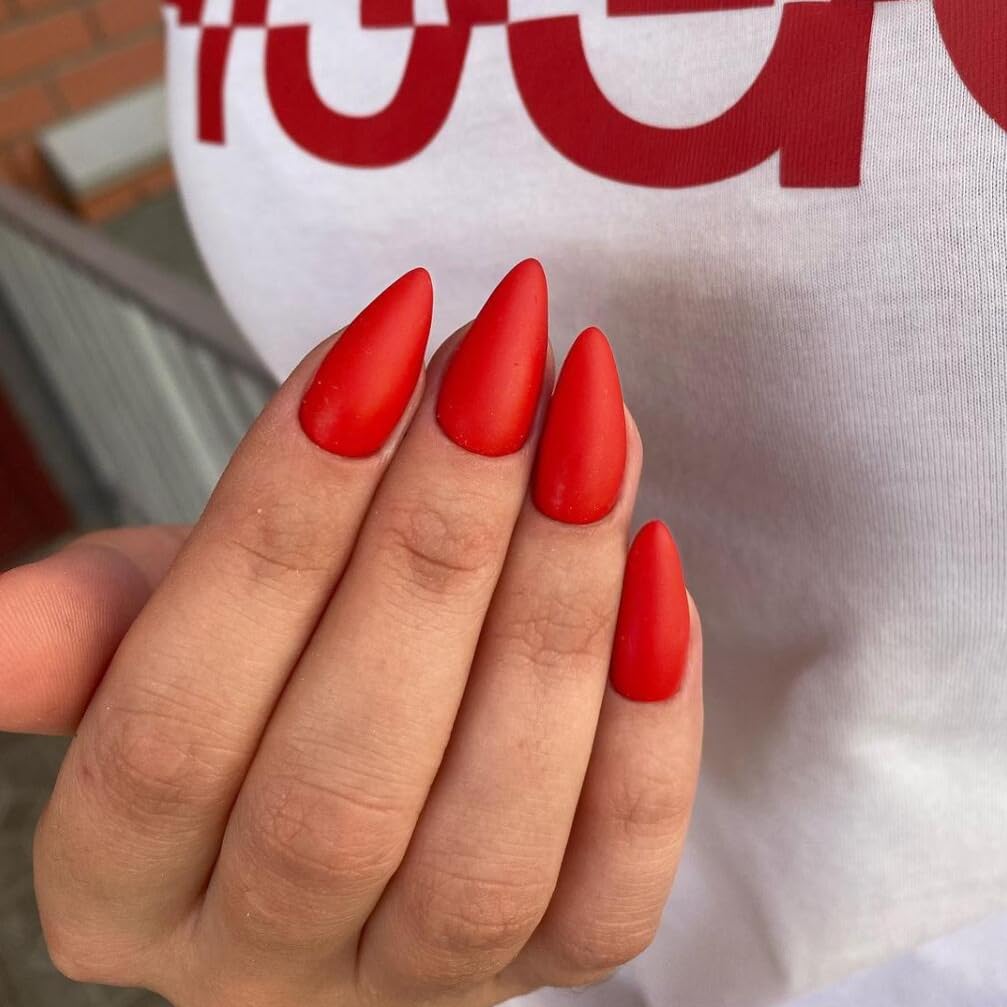 SXVME Soft Gel Press on Nails Almond Shape, Matte Light Red False Nails Medium Length, Natural Solid Color Fake Nails Set - Image 3