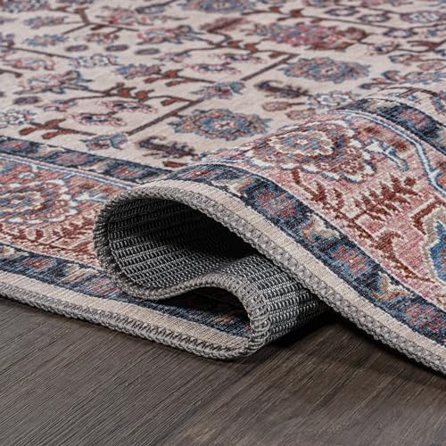 Image of JONATHAN Y Machine Washable Beige /Red /Blue Indoor Area Rug 5X8 ft, Kemer for Living Room, Bedroom, Kitchen, Office, Easy-Cleaning, High Traffic, Pet-Friendly, Non-Shedding WSH104C-5