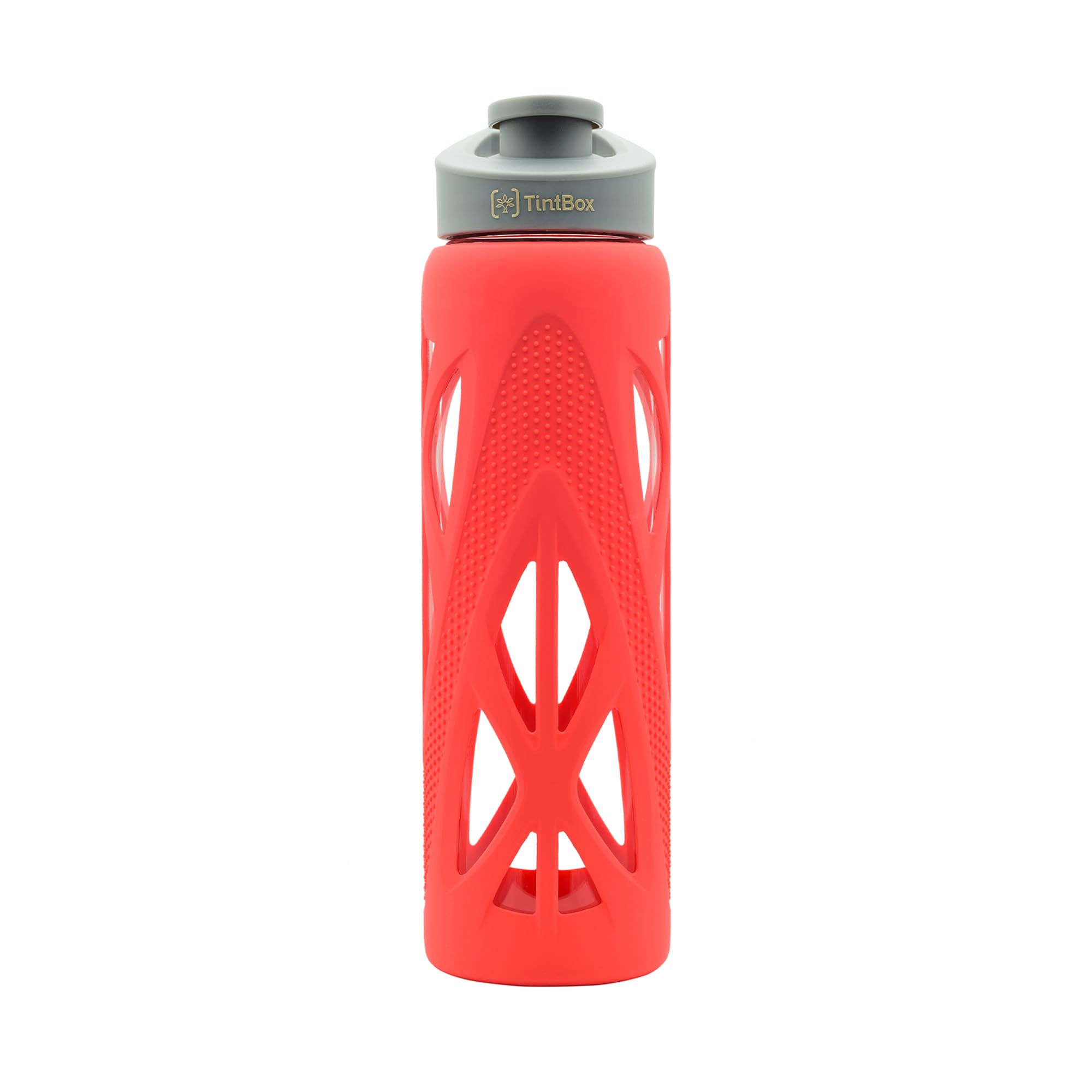 TintBox Borosilicate Glass Water Bottle with Silicone Sleeve | as seen on Shark Tank | perfect for Office, Home, Fridge, Gym, Travel | BPA Free | Power Blue | 750ml