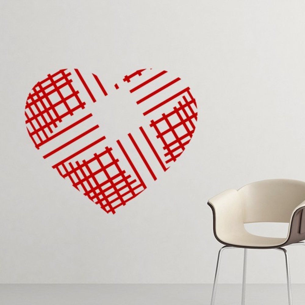 Sticker mural coeur Saint Valentin rouge 25cm autocollant amovible lignes