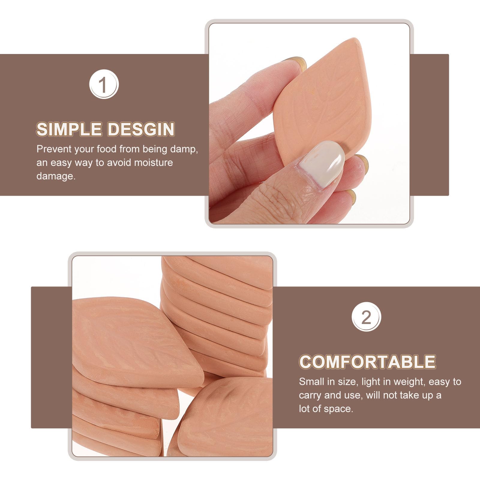 Absorbentes de humedad para alimentos en cocina, 20 deshumidificadores de cerámica roja en forma de hoja, paquete reutilizable para snacks