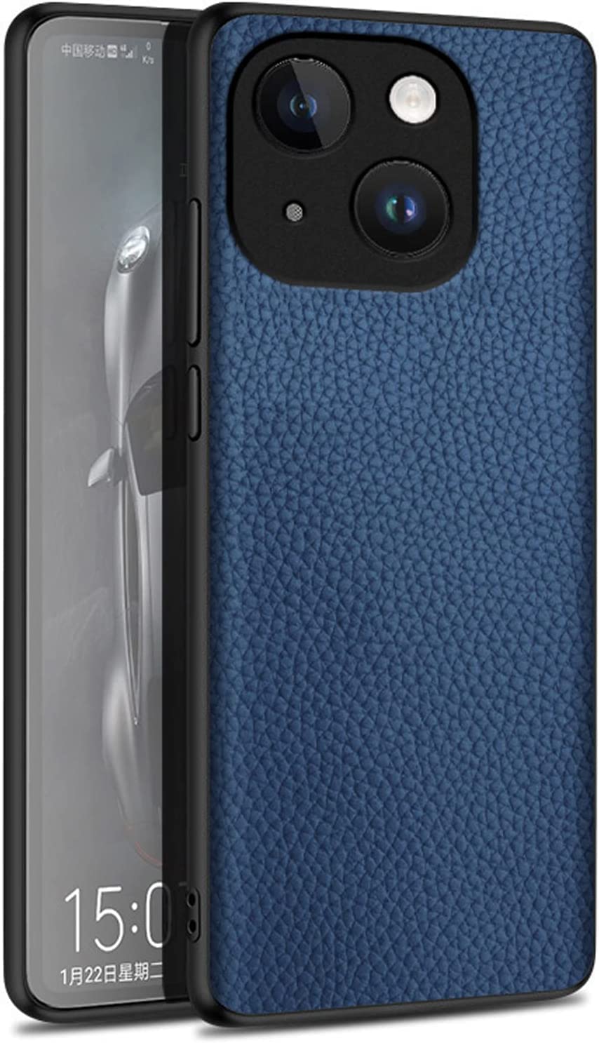 Étui en cuir véritable pour iPhone 14 Pro Max fin et antichoc bleu