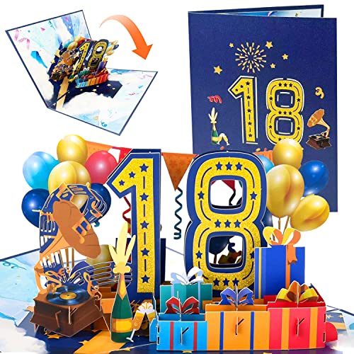 Tarjeta Felicitacion Cumpleaños 3d Pop Up Tarjetas Cumpleaños 18th Birthday Card para Hombres y Mujeres Familias Amantes Amigos y Niños (A 18)