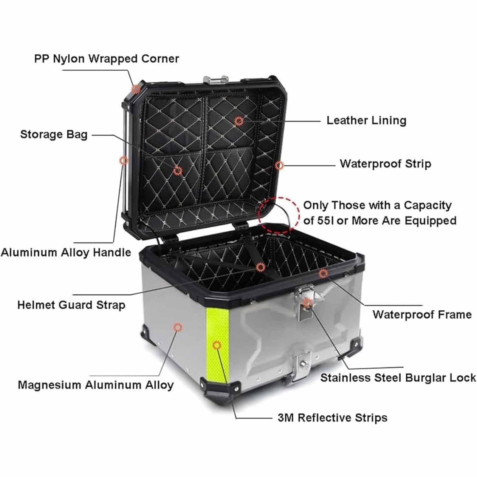 PixCy Top Case Moto Valise Moto en Aluminium Coffre De Moto étanche 28l 36l 45l 55l 65l 80l 100l Motocyclette Topcase pour Scooter Roller Moto Quad,Silver-80L