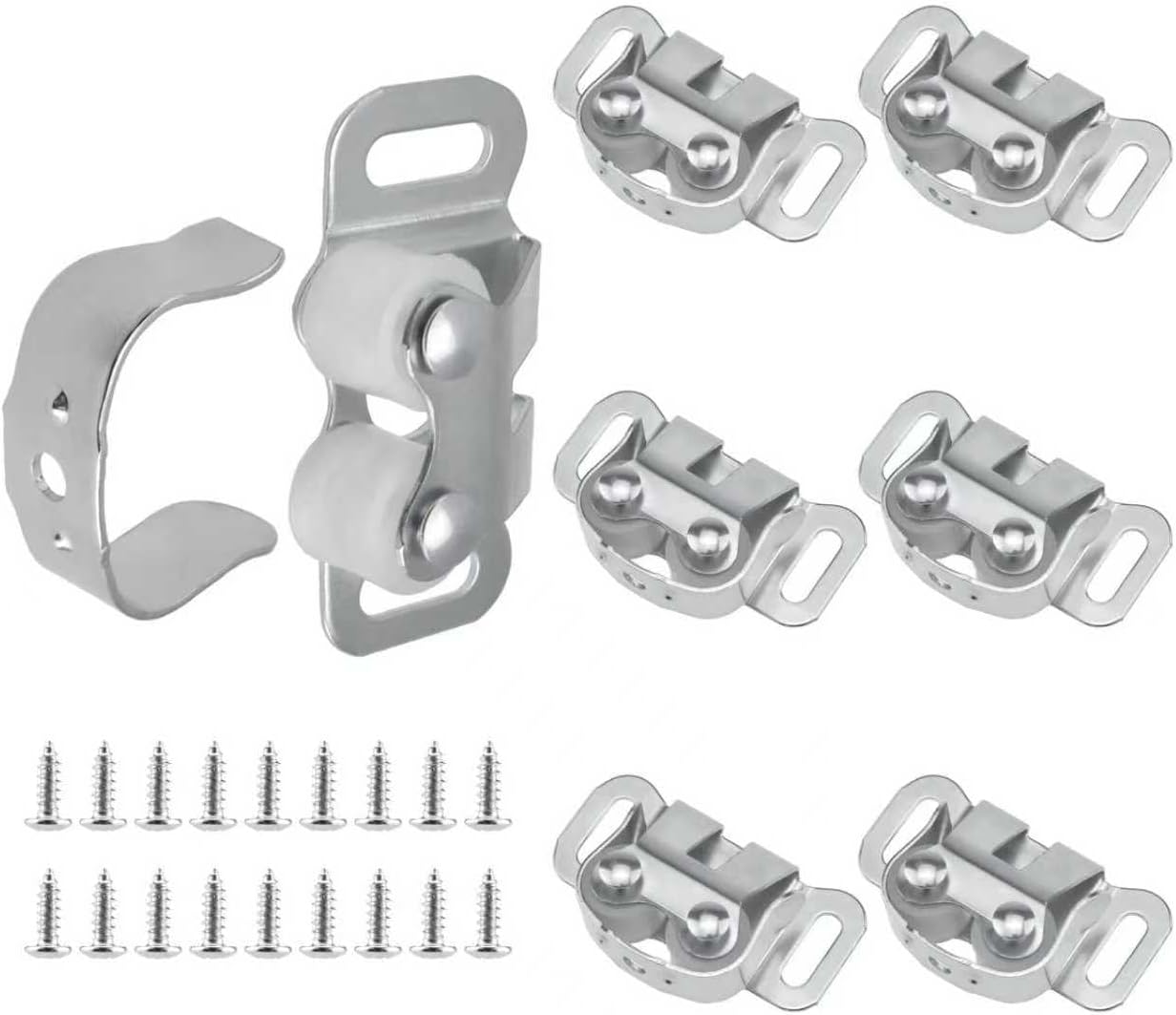 6 Sets Mobile Home Cabinet Door Catch, Cupboard Closet Double Post Roller Latches and Catches Hardware Closures Locks for RV and Mobile Home (Silver Nickel)