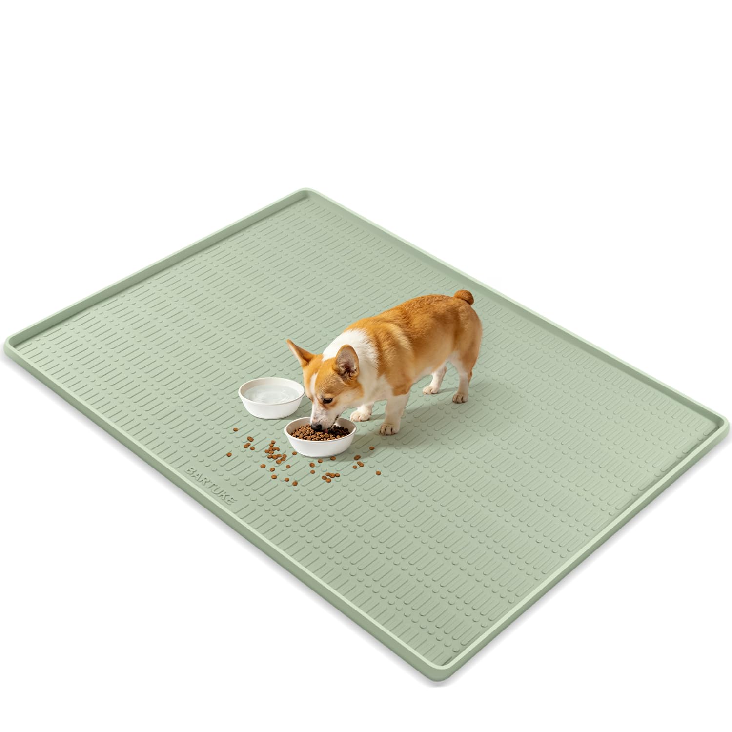 Kalolary 47" x 35" Silicone Dog Food Mat, Waterproof Pet Feeding Mat with Raised Edge, Extra Large Dog Bowl Mat Non-Slip Water Bowl Placemats for Dogs, Protects Floors, Easy to Clean (Light Green)
