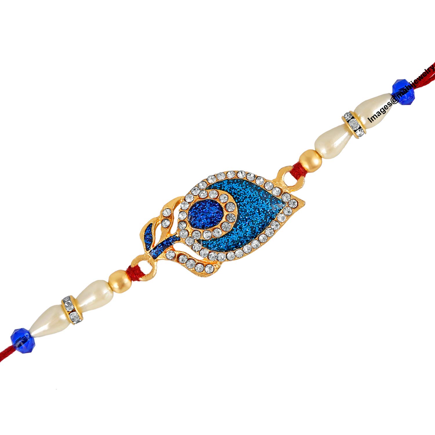 Mahi Royal Blue Peacock Feather Rakhi Bracelet with Crystal and Pearl for Adorable Brother (RA1100625GC) (B095RXVDNH) Amazon Price History, Amazon Price Tracker