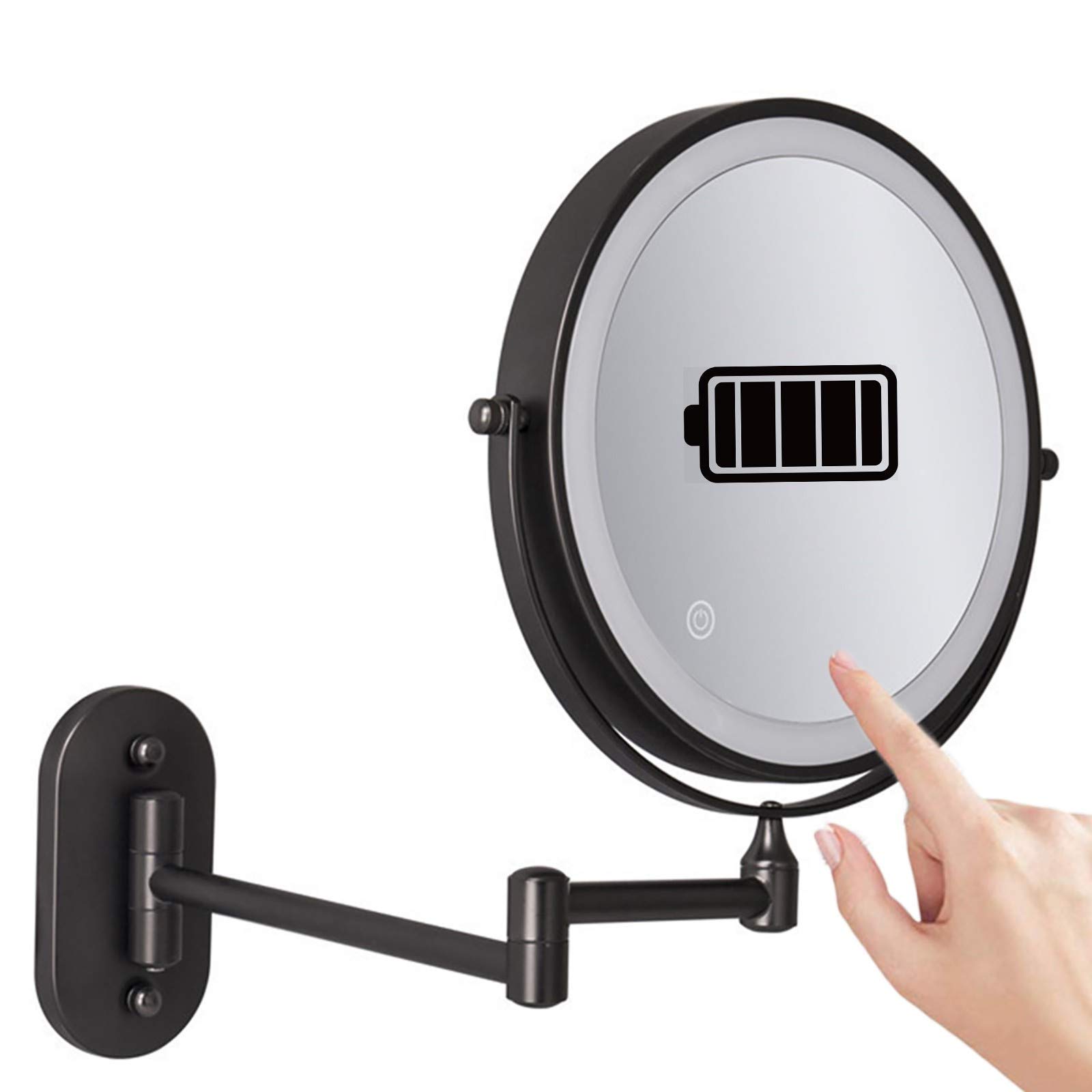CFGJerWR Wall-mounted cosmetic mirror, Makeup Mirror with 5X Magnification - 3 Color Settings, 360° Swivel & Extendable, Battery Operated(Black)