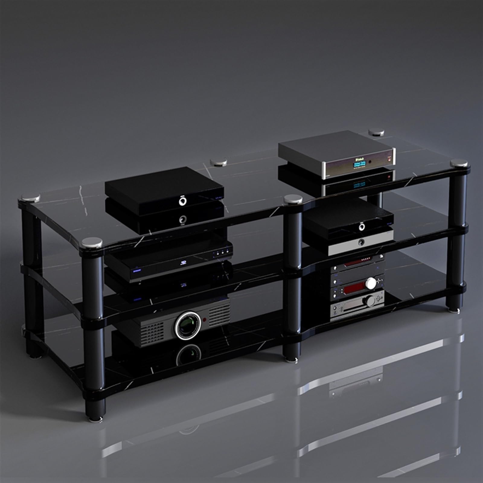 Szafka stereo podwójny szeroki stojak na nośniki AV |HEAVE ROZRYWKA - AKCESORIA Wyświetlacz |Idealny do stereo/wzmacniacza/odtwarzacza DVD/TV |Home Stereo Component Corner TV Stand (120x5 szeroki)