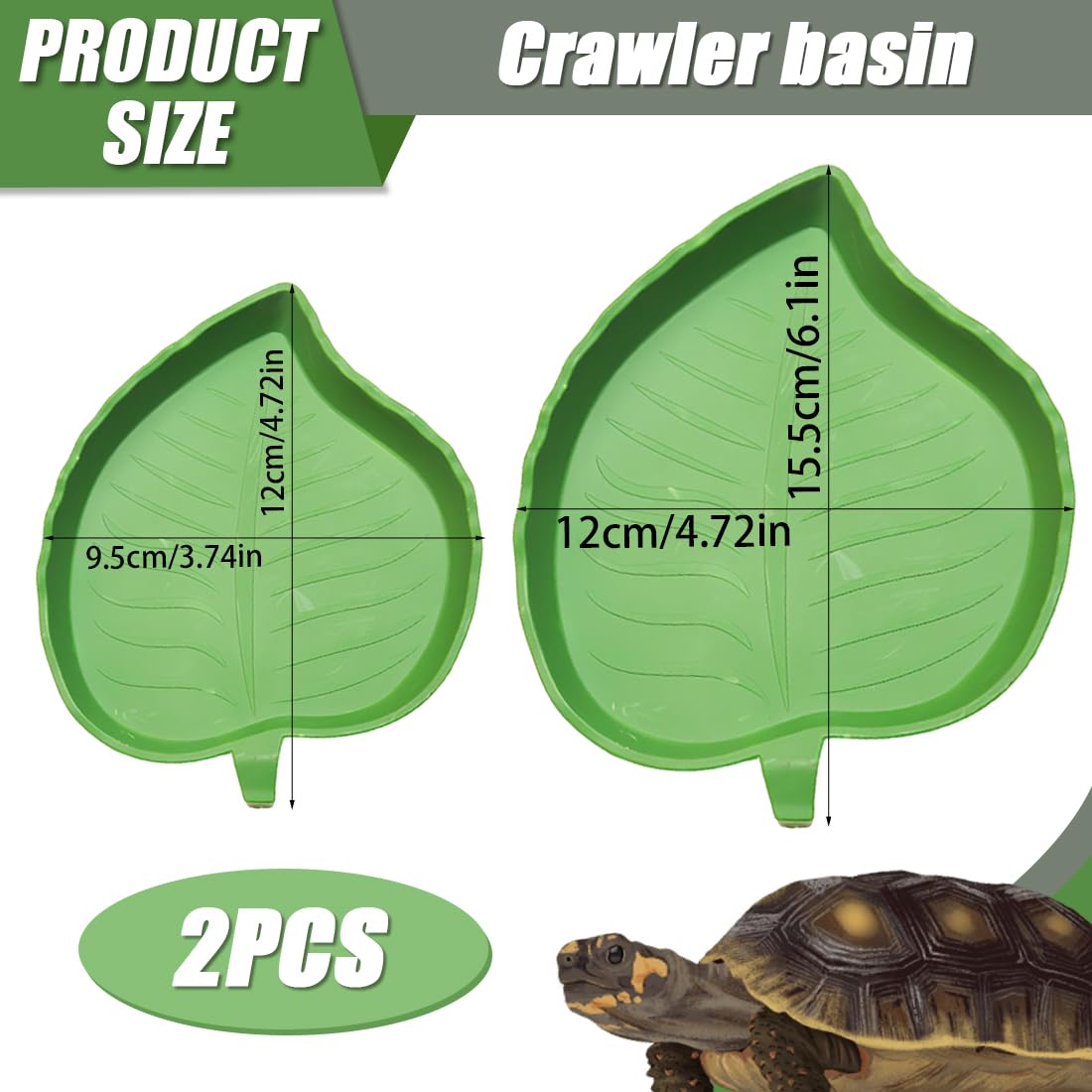 Terrarium Tortue Terrestre 2 Pièces Bols Eau Nourriture, Gamelles Reptiles Vert Forme Mangue Aile Taille Grand Petit