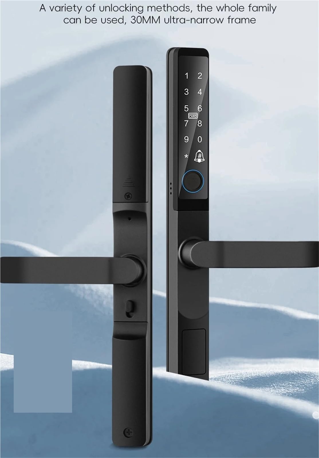 Serrure connectée, Poignée de serrure porte intelligente, étanche IP65, Ultra-mince, biométrique, à empreintes digitales, télécommande avec application gratuite(3085)